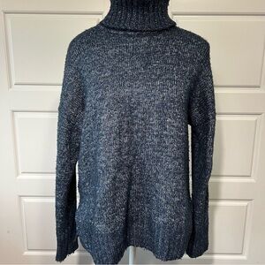 Banana Republic Turtleneck Sweater Cozy Knit Pullover Long Sleeve Blue White Med